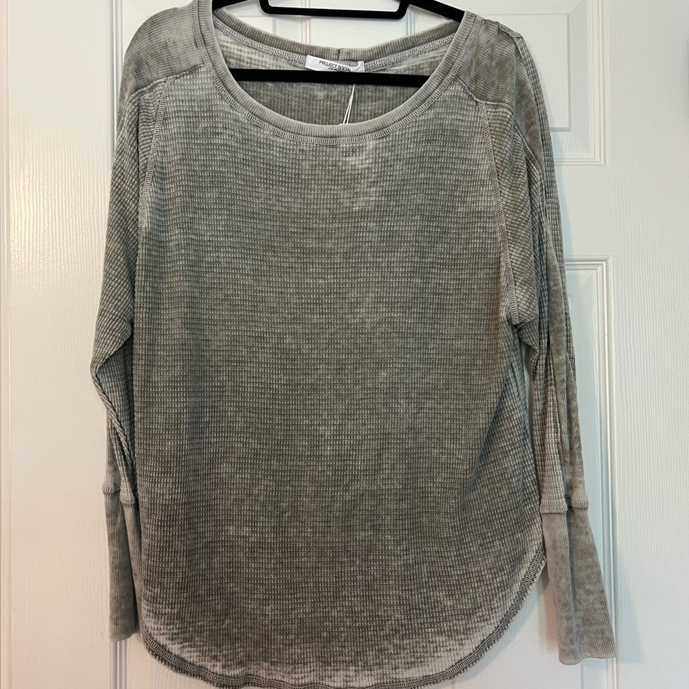 Project Social T Gray Ribbed Long Sleeve Sweatshirt